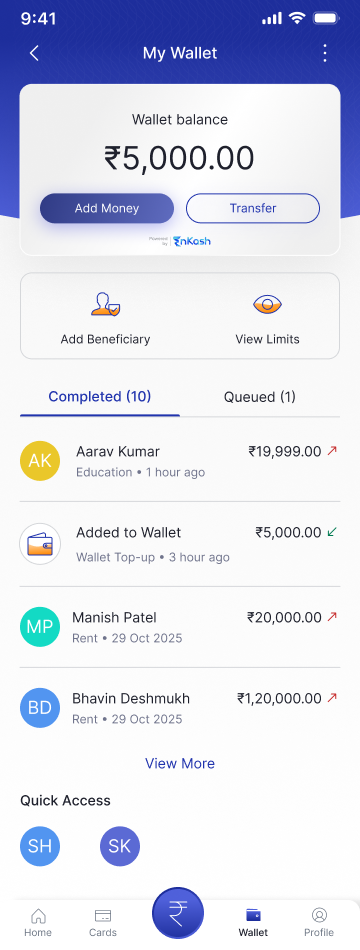 Wallet screen