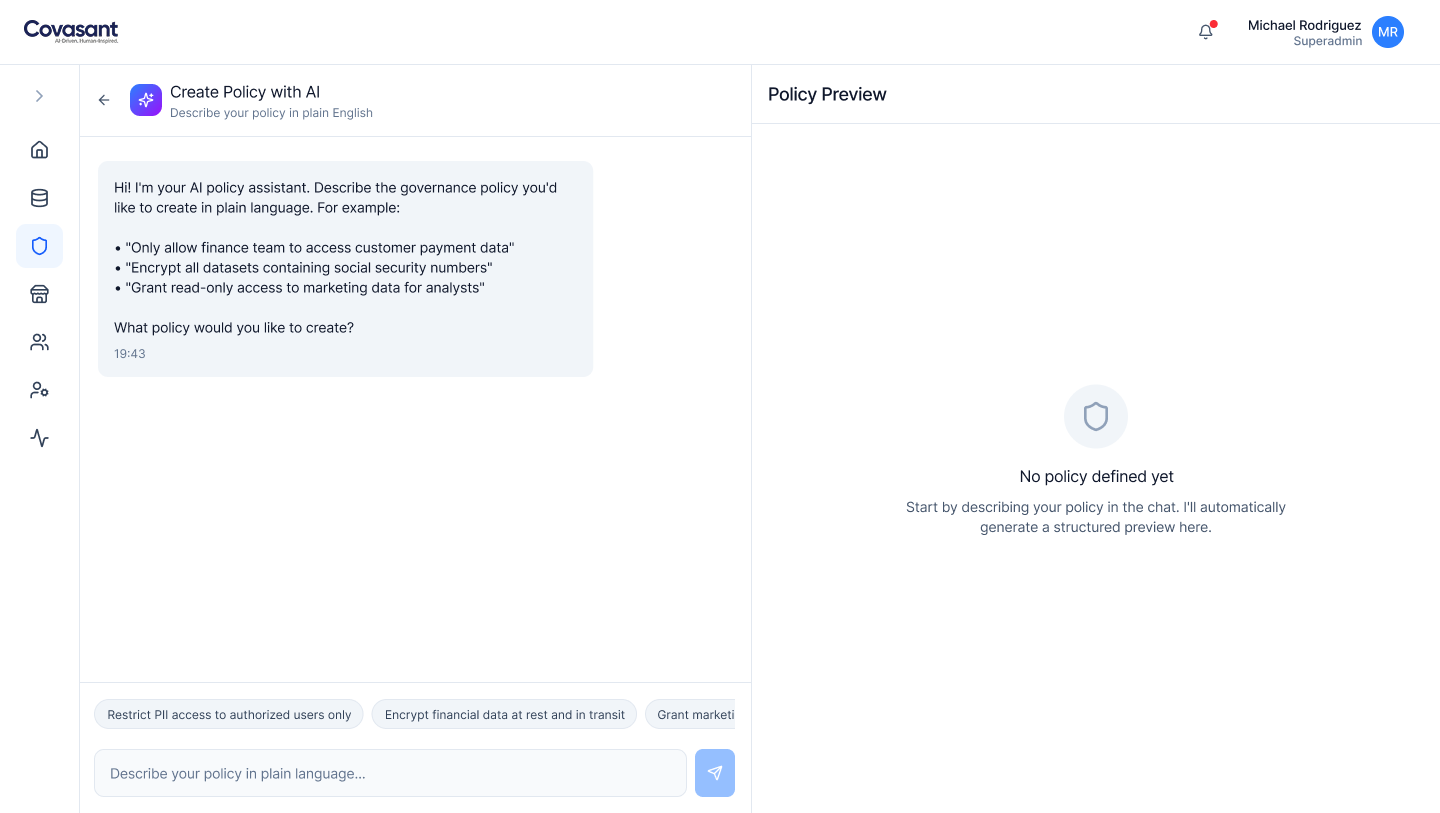 Governance assistant and policy workflow