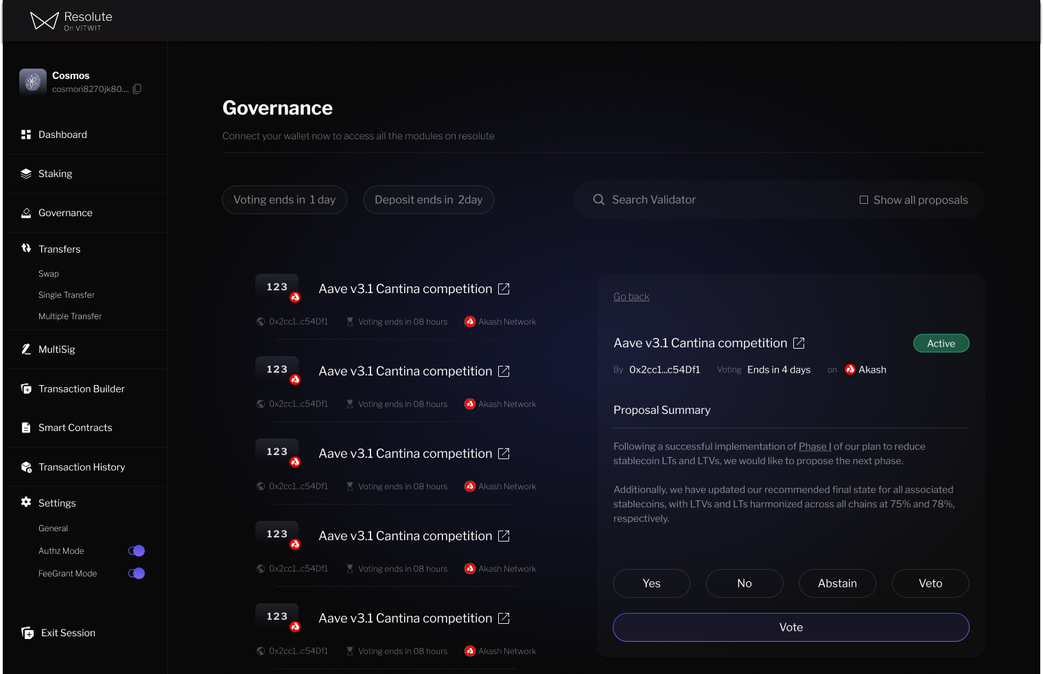 Governance proposals list